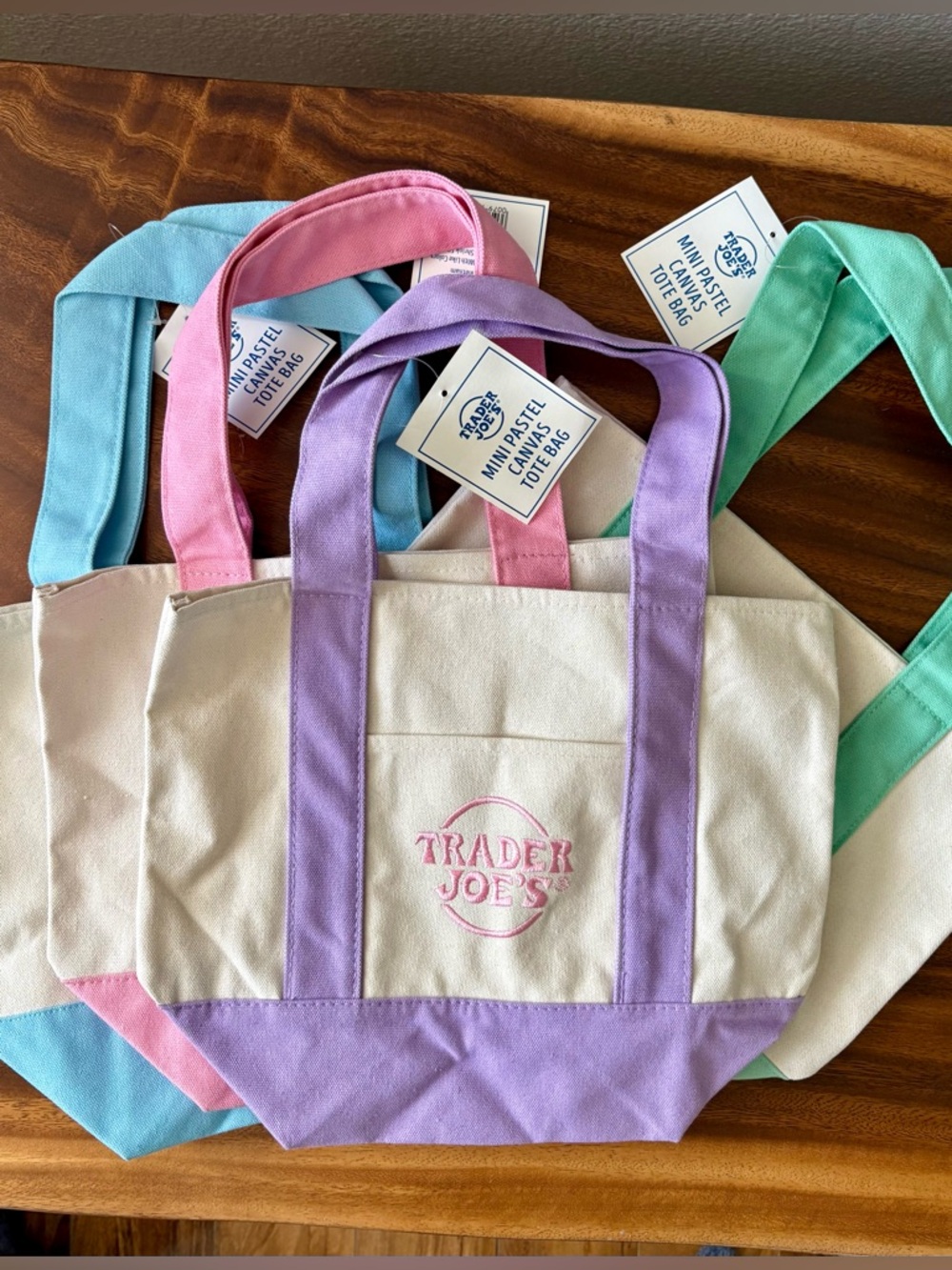 Trader Joe's Mini Pastel Canvas Tote Bags - Pack of 4